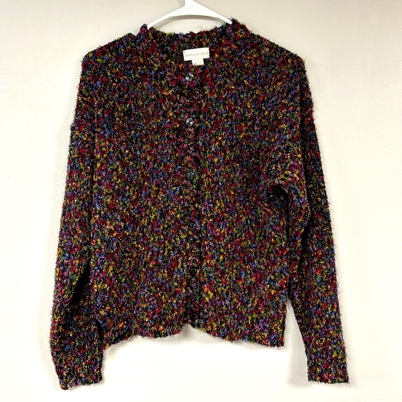 Northern Isles Wool Blend Multi Color Nubby Cardigan Sweater Size Small - Picture 1 of 6